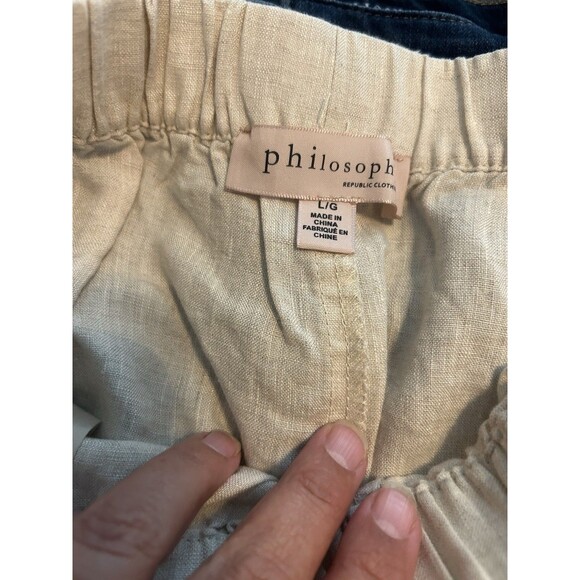 Philosophy  Beige Linen Relaxed Beach Shorts Women Size  Large Elastic Pockets - Picture 2 of 5